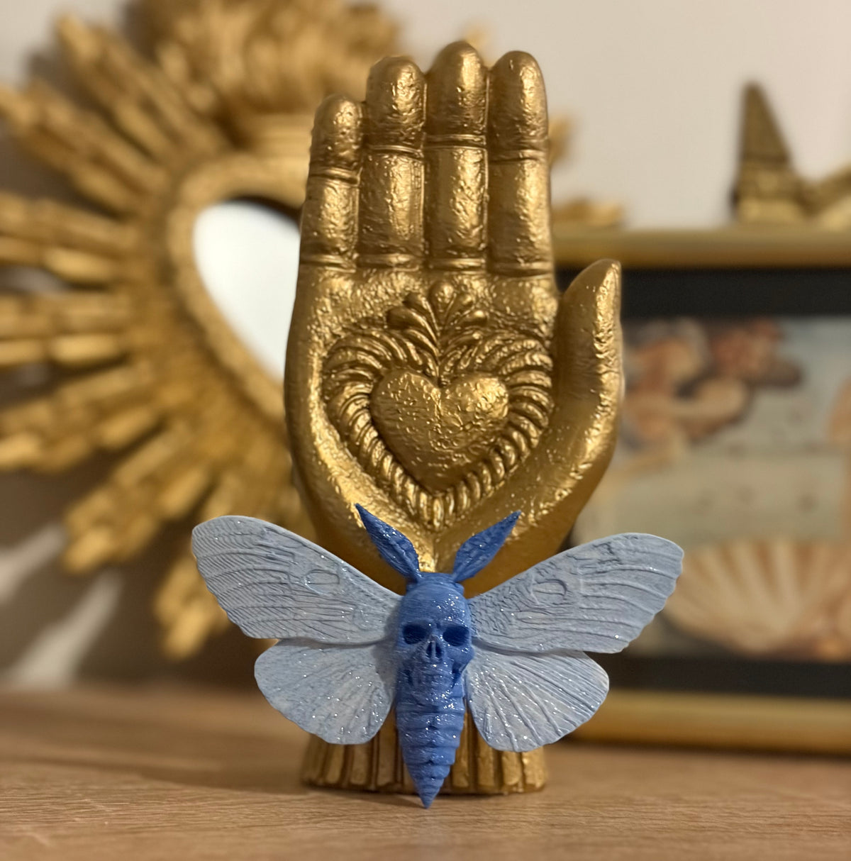 Aimant Papillon Bleu Foncé et Bleu Clair Tête de Mort